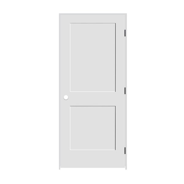 Trimlite 36" x 80" x 1-3/8" Primed 2-Panel Interior Shaker 4-9/16" LH Prehung Door with Black Hinges 3068pri8402LH1D4916